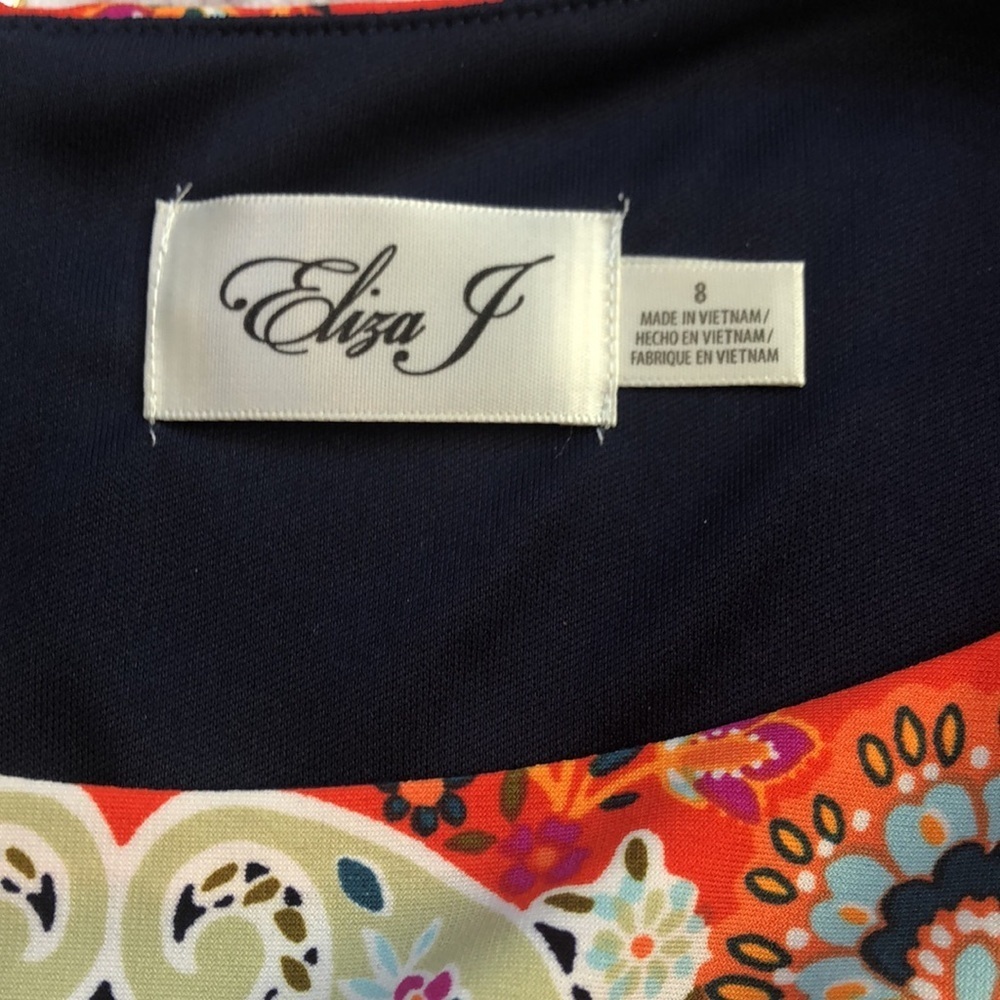 ELIZA J Floral Print Short Sleeve Dress Bateau Neckline Zip Back Women’s 8 NWOT - Picture 6 of 16